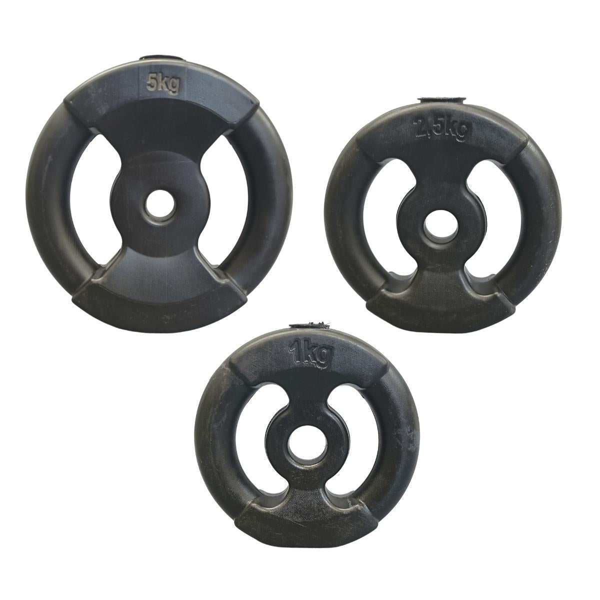 Kit Pesas 24kg con Barra 1.30m + Mancuernas + Discos PVC Negros con Manijas | Set de Fuerza Completo